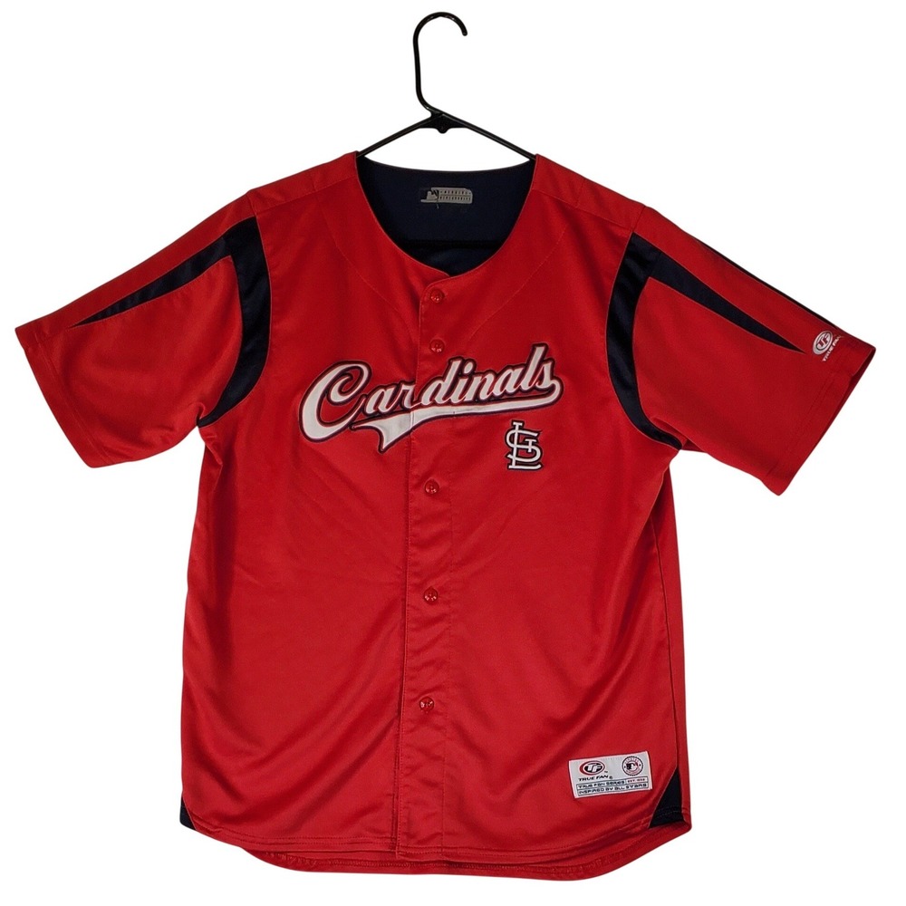 True‎ Fan St. Louis Cardinals MLB Baseball Jersey Red Navy Mens XL 84312Y